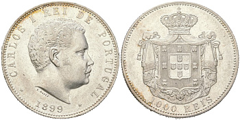 Португалия 1000 реалов 1899 Карлуш I (1889-1908) KM 540 серебро 1530-1134