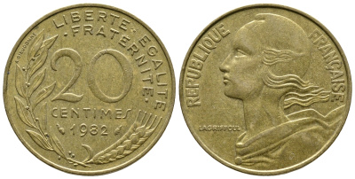 ФРАНЦИЯ 20 САНТИМОВ 1982 KM 930 медь алюминий никель 93-1344