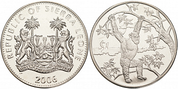 Сьерра-Леоне 1 доллар 2006 серия защита окружающей среды, шимпанзе (обезьяна) KM 313 медно-никель UNC M20-21