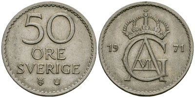 Швеция 50 эре 1971 Густав VI Адольф (1950-1973) KM 837 медно-никель 4167-347