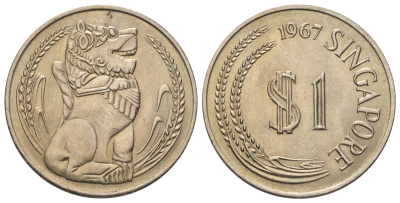 Сингапур 1 доллар 1967 KM 6 медно-никель UNC 4593-1235