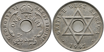 Британская Западная Африка 1 пенни 1947 Георг VI (1937-1952) KM 19 медно-никель 1523-613
