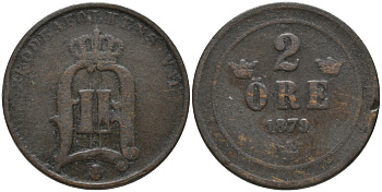 Швеция 2 эре 1879 Оскар II (1872-1907) король Швеции и Норвегии KM 746 бронза 190-1247