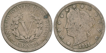 США 5 центов 1911 голова свободы KM 112 медно-никель 3336-345