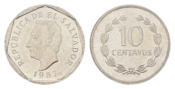 Сальвадор 10 сентаво 1987 KM 155 нержавеющая сталь UNC 4668-544