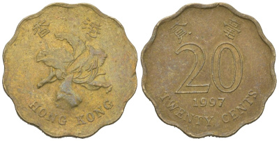Гонконг 20 центов 1997 KM 67 никель латунь 4618-664