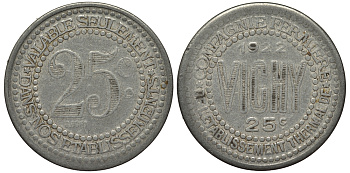 ФРАНЦИЯ 25 САНТИМОВ 1922 ТОКЕН VICHI алюминий 1516-1645