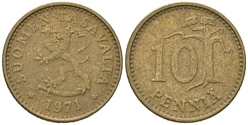 Финляндия 10 пенни 1971 S KM 46 алюминиевая бронза 99-1024