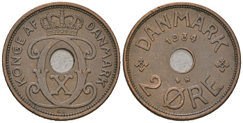 Дания 2 эре 1934 Кристиан X (1912-1947) KM 827 бронза 4115-224