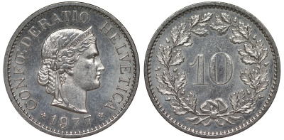 Швейцария 10 раппенов 1977 KM 27 медно-никель 4128-724