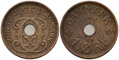 Дания 1 эре 1934 Кристиан X (1912-1947) KM 826.2 бронза    4602-712