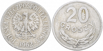 Польша 20 грошей 1962 MW KM А47, Parchimowicz 208c алюминий 110-117