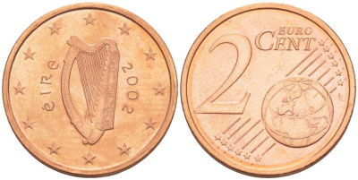 ИРЛАНДИЯ 2 ЕВРОЦЕНТА 2002 KM 33 сталь плакированная медью UNC 214-244