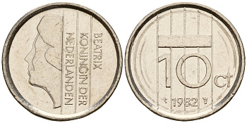 Нидерланды 10 центов 1982 Беатрикс (1980-2013) KM 203 никель    4598-345