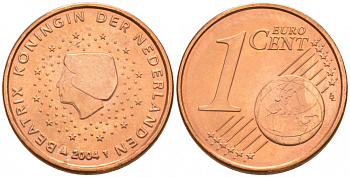 НИДЕРЛАНДЫ 1 ЕВРОЦЕНТ 2004 KM 234 сталь плакированная медью UNC 187-112
