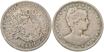 Бразилия 400 реалов 1901 MCMI, голова свободы вправо KM 505 медно-никель 4612-531