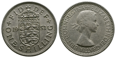 Великобритания 1 шиллинг 1953 Елизавета II (1952-2022), Английский герб KM 890, Spink 4139 медно-никель 4384-245