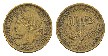 Того 50 сантимов 1924 KM 1 алюминиевая бронза 1527-1113