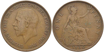 Великобритания 1 пенни 1930 Георг V (1910-1936) KM 838, Spink 4055 бронза 115-241