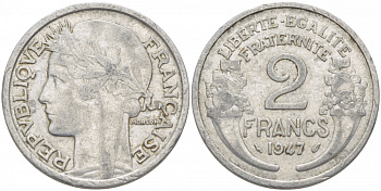 Франция 2 франка 1947 KM 886а.1 алюминий 4402-946