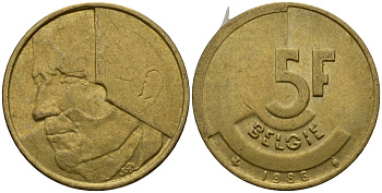 Бельгия 5 франков 1986 Belgie KM 164 алюминиевая бронза 4601-643