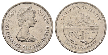 Джерси 25 пенсов 1977 25 лет правления Елизаветы II KM 44 медно-никель 74-1324
