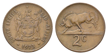 ЮАР 2 цента 1973 герб, антилопа гну KM 83 бронза 4702-841