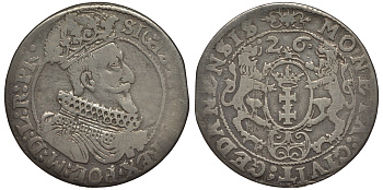 Данциг, Польша орт (1/4 талера) 1626 Сигизмунд III Ваза (1587-1632) KM 15.2, Dutkowski/Suchanek 170 серебро 1526-1241