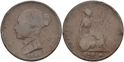 Великобритания 1/2 пенни 1843 Виктория (1837-1901) KM 726, Spink 3949 медь 4126-726