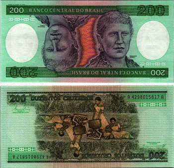 БРАЗИЛИЯ 200 КРУЗЕЙРО 1984 СЕРИЯ А4298, ПОДПИСЬ 21 Pick 199b бумага UNC (ПРЕСС) 7547-42-2-1