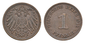 Германия 1 пфенниг 1912 A, Вильгельм II (1888-1918) KM 10, J. 10 медь 4639-1143