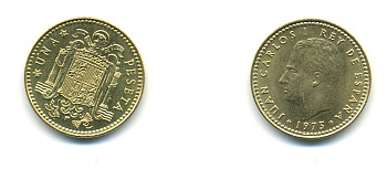 Испания 1 песета 1975 (79) Хуан Карлос I (1975-2014) KM 806 алюминиевая бронза UNC 176-327