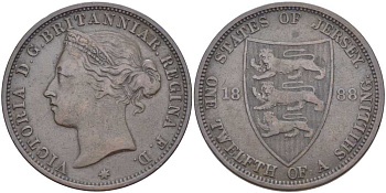Джерси 1/12 шиллинга 1888 Виктория (1837-1901) KM 8 бронза 3996-425