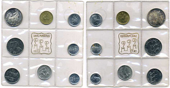 Сан-Марино годовой набор из 8 монет 1972 1, 2, 5, 10, 20, 50, 100 и 500 лир мать поднимает ребенка в воздух KM 14-21, в оригинальной пластиковой запайке серебро KM MS1 серебро UNC 2-5-1-16