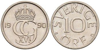 Швеция 10 эре 1990 Карл XVI Густав (1973- ) KM 850 медно-никель UNC 4585-435