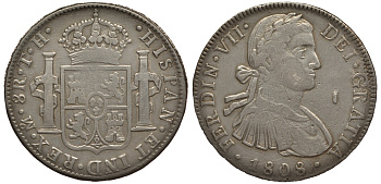 Мексика 8 реалов 1808 TH, Фердинанд VII Испанский (1808-1821) KM 110 серебро 11-273-42