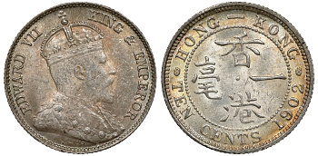 Гонконг 10 центов 1902 Эдуард VII (1901-1910) KM 13 серебро UNC 91-853