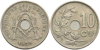 БЕЛЬГИЯ 10 САНТИМОВ 1929 BELGIQUE, АЛЬБЕРТ I (1909-1934) KM 85.1 медно-никель 119-334