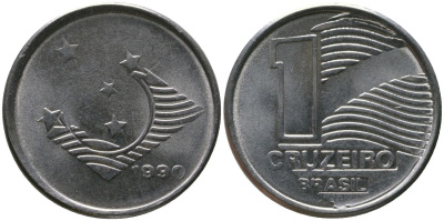 Бразилия 1 крузейро 1990 KM 617, Schon 126 нержавеющая сталь 4567-1239