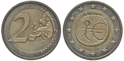 Ирландия 2 евро 2009 10 лет монетарной политики и введения евро KM 62 биметалл 4390-524