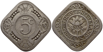 НИДЕРЛАНДЫ 5 ЦЕНТОВ 1914 ВИЛЬГЕЛЬМИНА KM 153 медно-никель 54-126