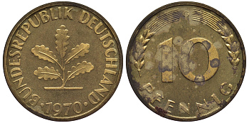 ФРГ 10 пфеннигов 1970 G KM 108, J.383 сталь плакированная латунью PROOF 1099-4-34