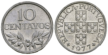 Португалия 10 сентаво 1977 KM 594 алюминий 4164-1054