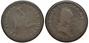Остров Мэн 1 пенс 1786 Георг III (1760-1820) KM 9.1 медь 650-111