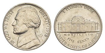 США 5 центов 1978 Джефферсон KM A192 медно-никель 4638-1025