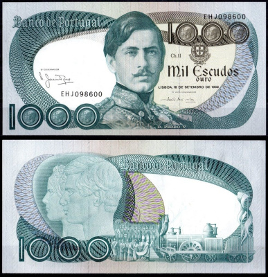 Португалия 1000 эскудо 1980 Pick 175 b (6) бумага aUNC 451-1094-3