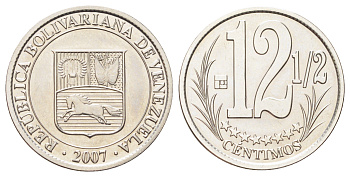 Венесуэла 12 1/2 сентимо 2007 год-тип Y 90 сталь плакированная никелем UNC 4699-635