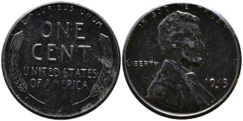 США 1 цент 1943 S (Сан-Франциско), Авраам Линкольн KM 132 a сталь плакированная цинком 4392-1146