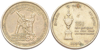 Шри-Ланка 5 рупий 1999 Чемпионат Мира по крикету KM 161 алюминиевая бронза 4121-744