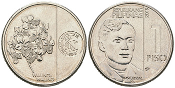Филиппины 1 писо 2019 KM 300 сталь плакированная никелем 4604-1137